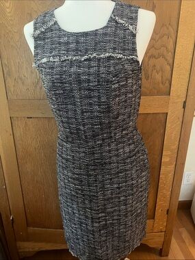 J. Crew Black and White Tweed Midi Sheath Dress